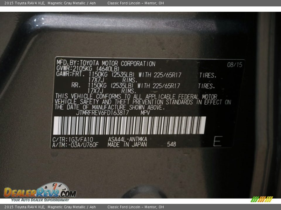 2015 Toyota RAV4 XLE Magnetic Gray Metallic / Ash Photo #20