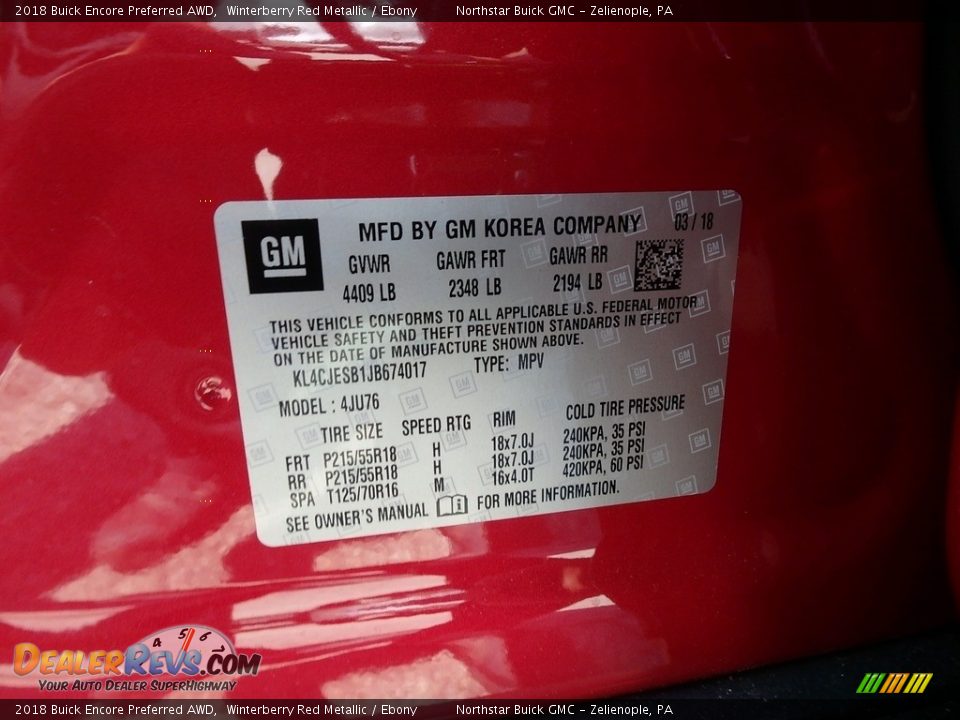 2018 Buick Encore Preferred AWD Winterberry Red Metallic / Ebony Photo #16