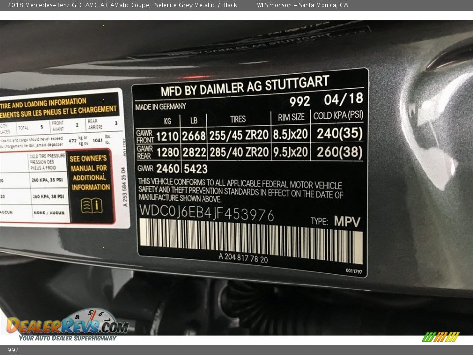 Mercedes-Benz Color Code 992 Selenite Grey Metallic