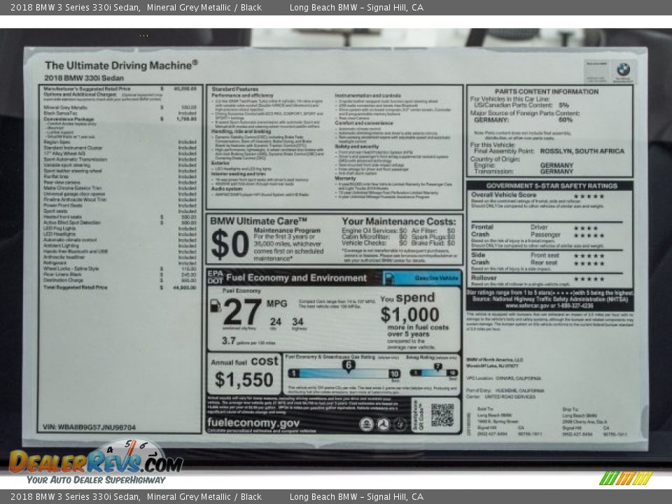 2018 BMW 3 Series 330i Sedan Mineral Grey Metallic / Black Photo #10