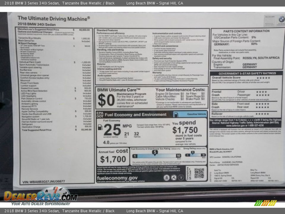 2018 BMW 3 Series 340i Sedan Window Sticker Photo #3