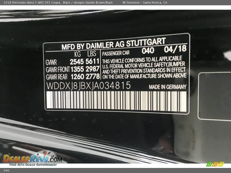 Mercedes-Benz Color Code 040 Black