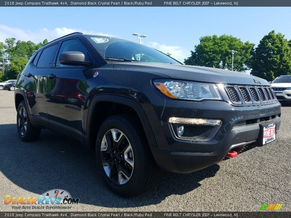 2018 Jeep Compass Trailhawk 4x4 Diamond Black Crystal Pearl / Black/Ruby Red Photo #1