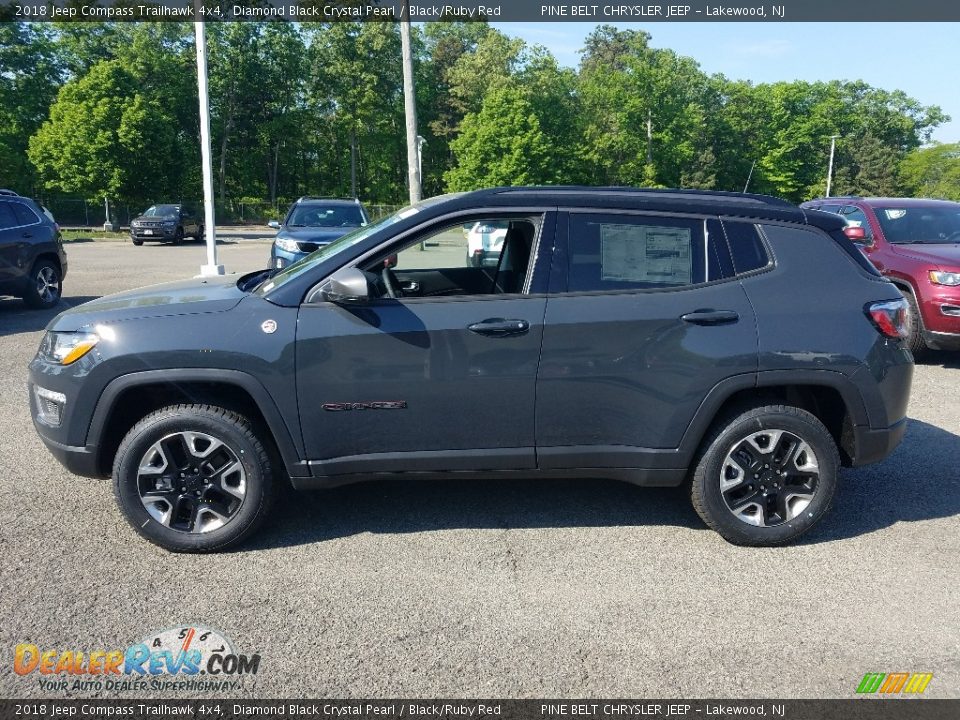 2018 Jeep Compass Trailhawk 4x4 Diamond Black Crystal Pearl / Black/Ruby Red Photo #3
