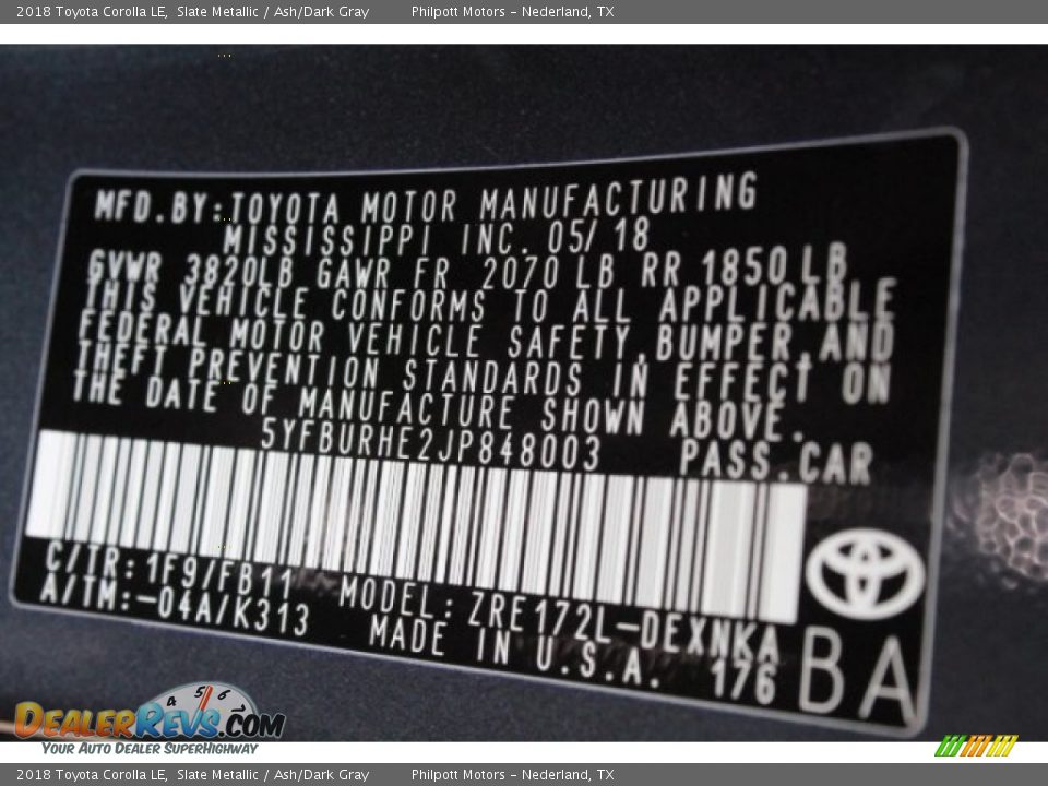 2018 Toyota Corolla LE Slate Metallic / Ash/Dark Gray Photo #33
