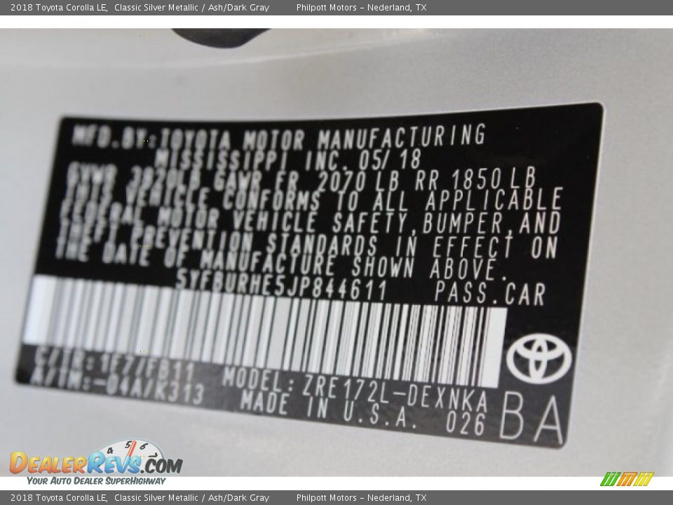 2018 Toyota Corolla LE Classic Silver Metallic / Ash/Dark Gray Photo #33