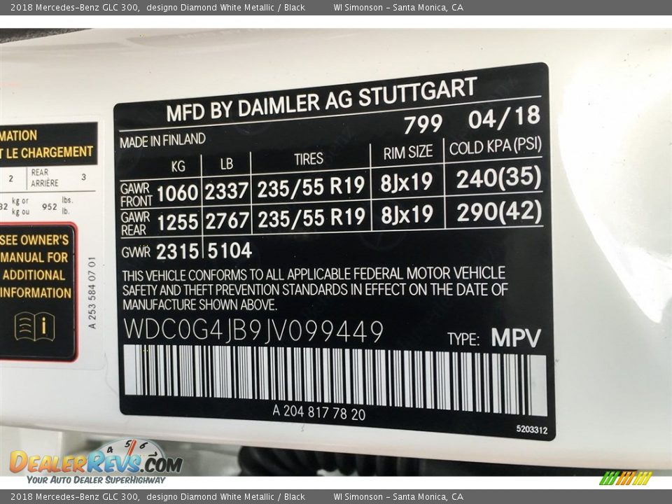 2018 Mercedes-Benz GLC 300 designo Diamond White Metallic / Black Photo #11