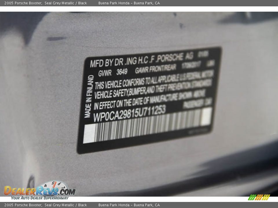 2005 Porsche Boxster Seal Grey Metallic / Black Photo #32