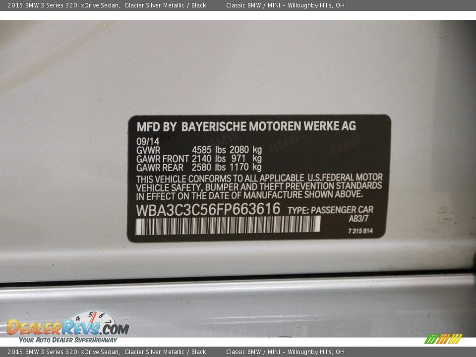 2015 BMW 3 Series 320i xDrive Sedan Glacier Silver Metallic / Black Photo #19