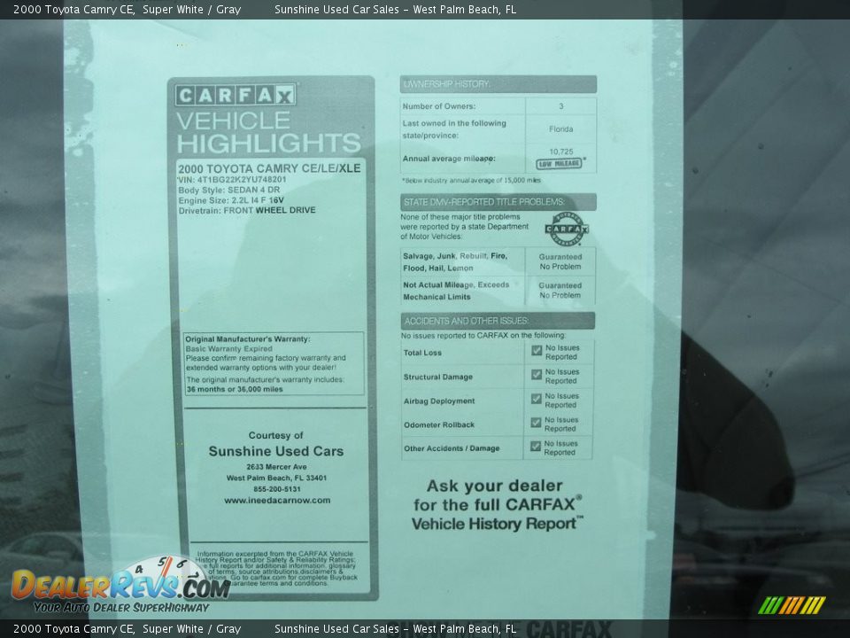 2000 Toyota Camry CE Super White / Gray Photo #22