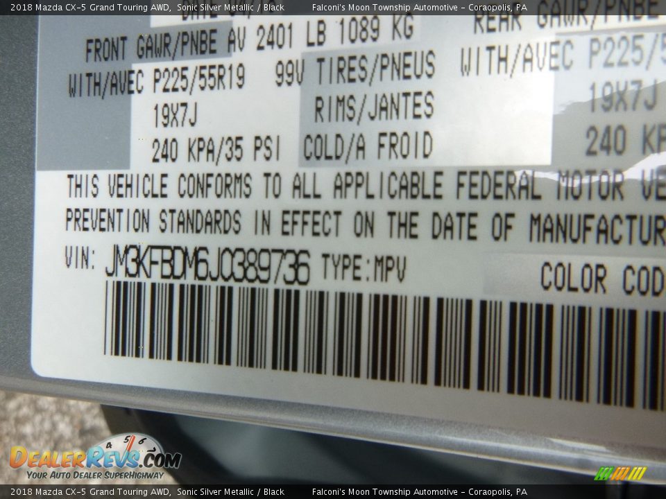 2018 Mazda CX-5 Grand Touring AWD Sonic Silver Metallic / Black Photo #11