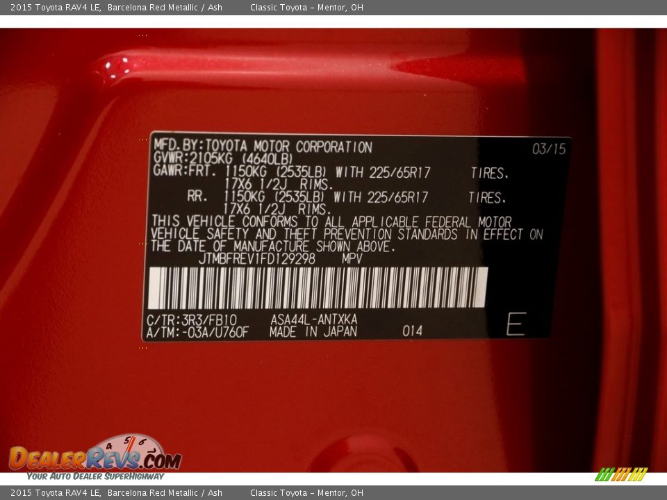 2015 Toyota RAV4 LE Barcelona Red Metallic / Ash Photo #18