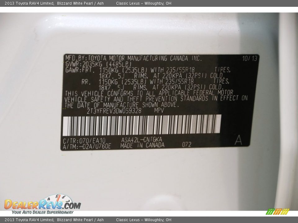 2013 Toyota RAV4 Limited Blizzard White Pearl / Ash Photo #21