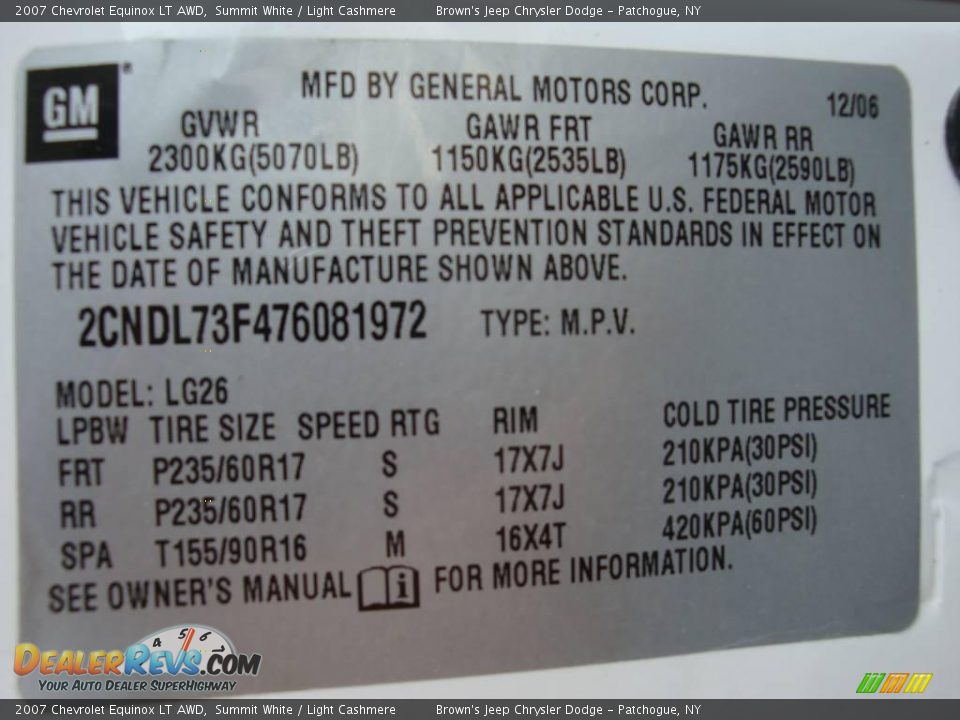 2007 Chevrolet Equinox LT AWD Summit White / Light Cashmere Photo #15