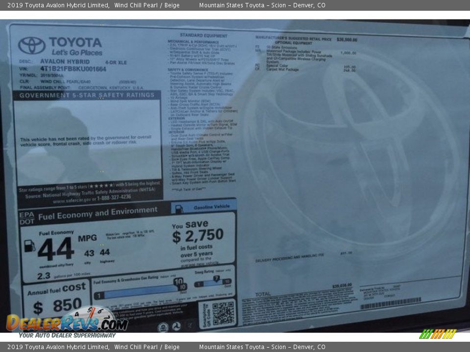 2019 Toyota Avalon Hybrid Limited Window Sticker Photo #36