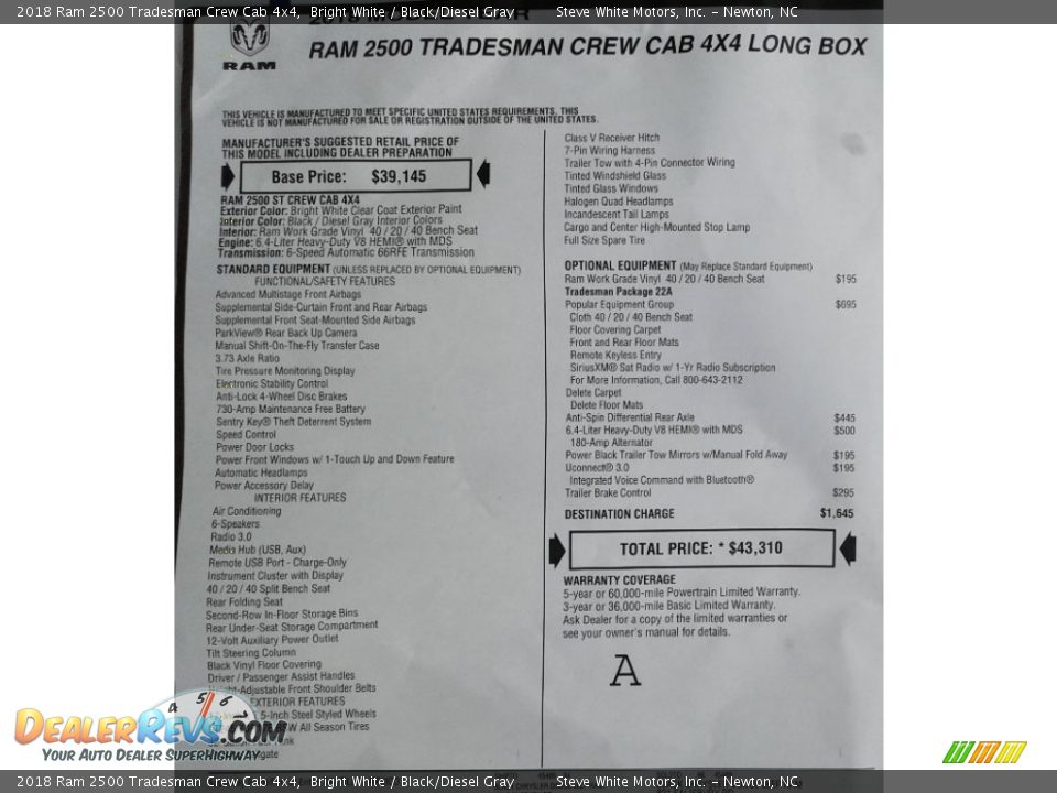 2018 Ram 2500 Tradesman Crew Cab 4x4 Bright White / Black/Diesel Gray Photo #31