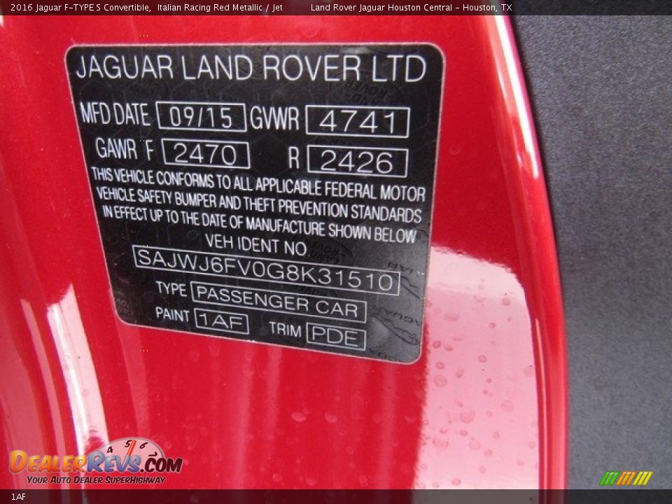 Jaguar Color Code 1AF Italian Racing Red Metallic