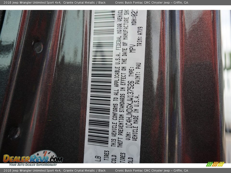 2018 Jeep Wrangler Unlimited Sport 4x4 Granite Crystal Metallic / Black Photo #14
