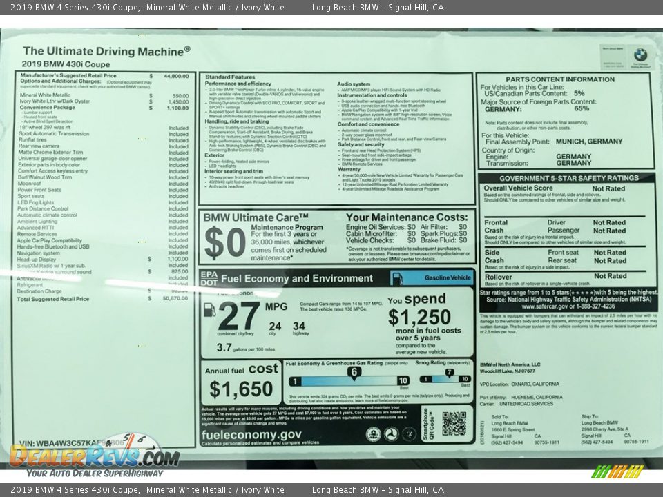2019 BMW 4 Series 430i Coupe Mineral White Metallic / Ivory White Photo #10