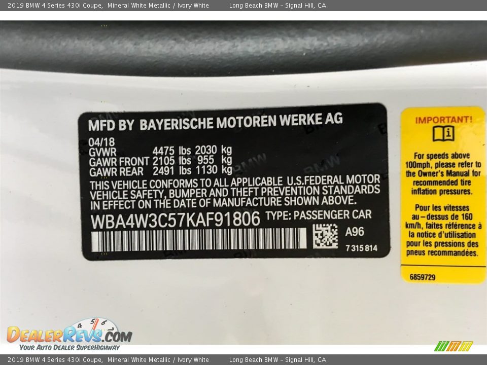 2019 BMW 4 Series 430i Coupe Mineral White Metallic / Ivory White Photo #11