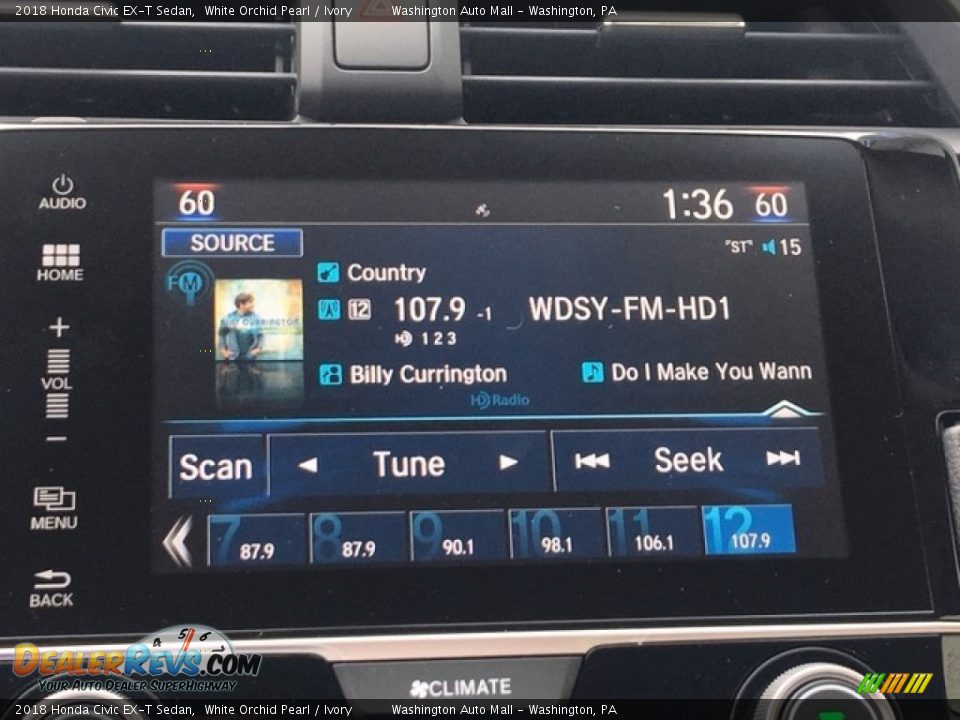 2018 Honda Civic EX-T Sedan White Orchid Pearl / Ivory Photo #16