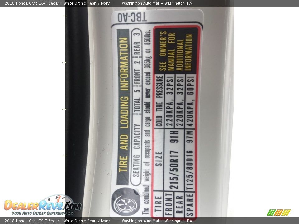 2018 Honda Civic EX-T Sedan White Orchid Pearl / Ivory Photo #26