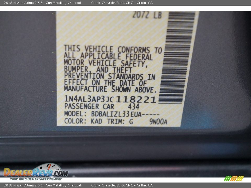 2018 Nissan Altima 2.5 S Gun Metallic / Charcoal Photo #16