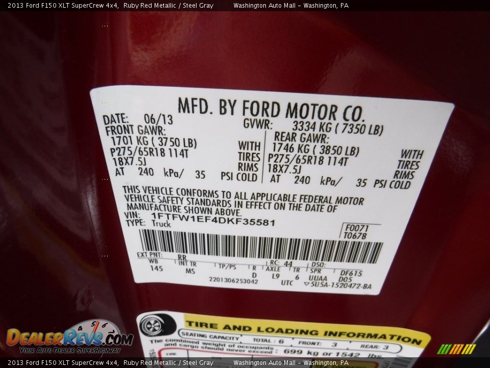 2013 Ford F150 XLT SuperCrew 4x4 Ruby Red Metallic / Steel Gray Photo #26