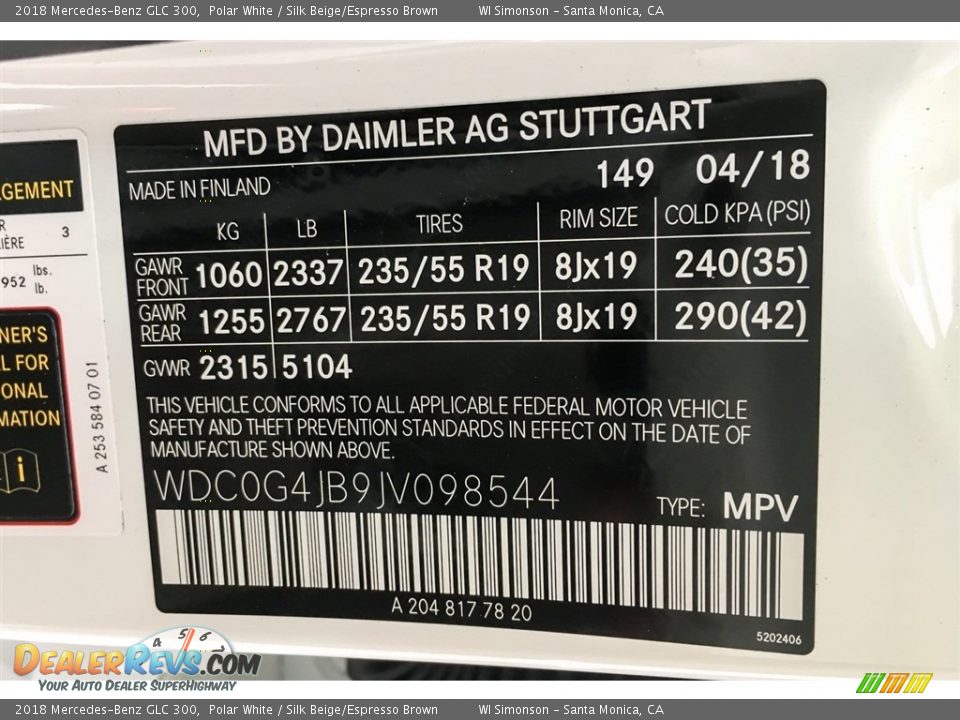 2018 Mercedes-Benz GLC 300 Polar White / Silk Beige/Espresso Brown Photo #10