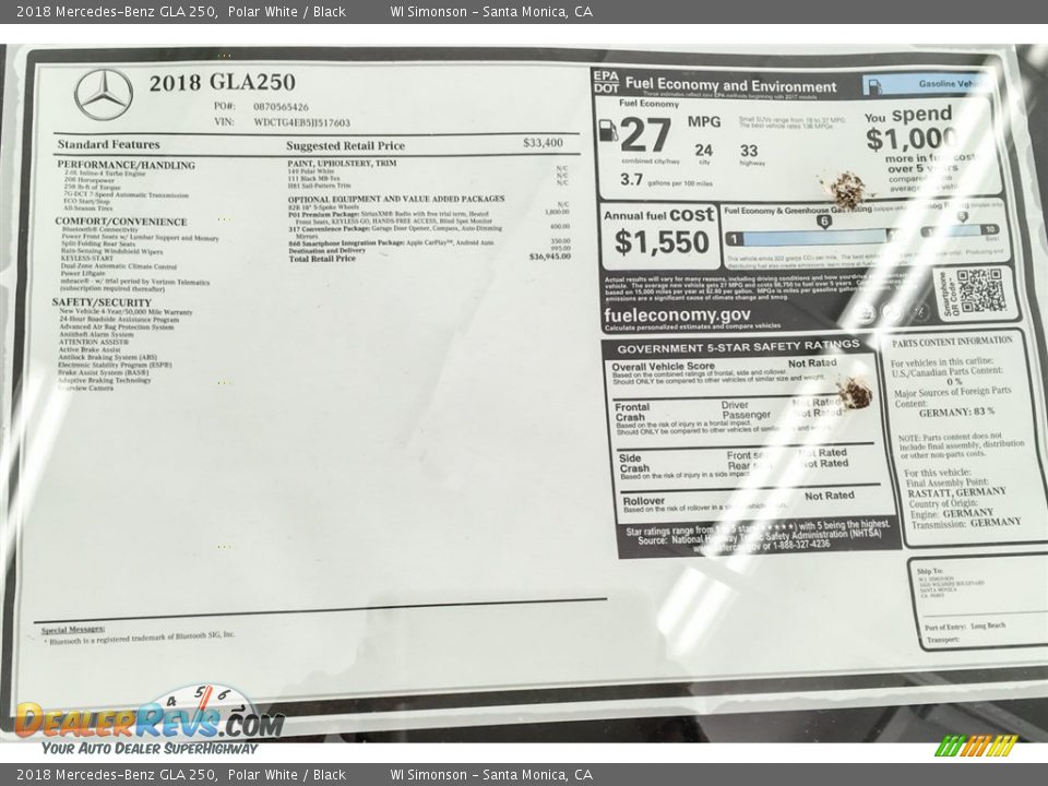 2018 Mercedes-Benz GLA 250 Polar White / Black Photo #10