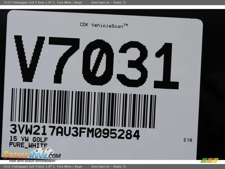 2015 Volkswagen Golf 4 Door 1.8T S Pure White / Beige Photo #20