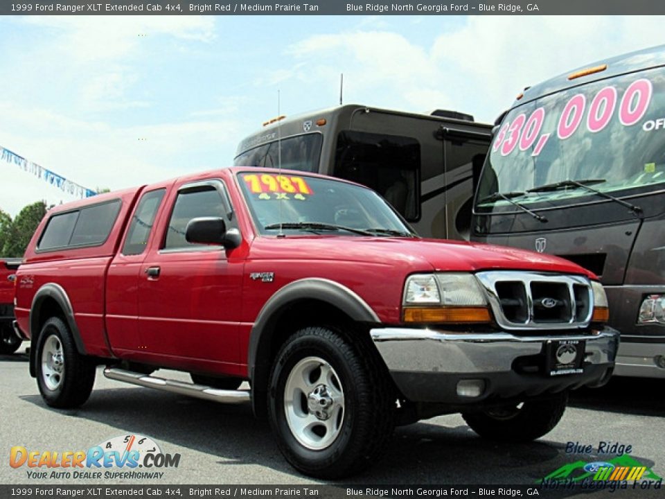 1999 Ford Ranger XLT Extended Cab 4x4 Bright Red / Medium Prairie Tan Photo #8