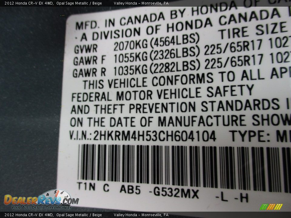 2012 Honda CR-V EX 4WD Opal Sage Metallic / Beige Photo #19