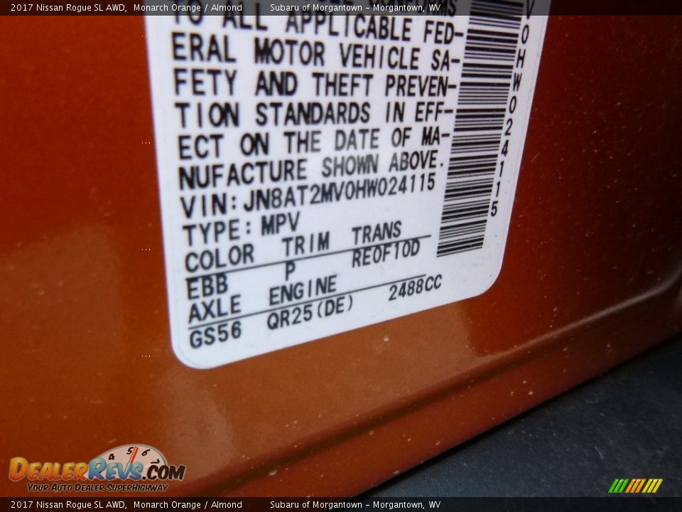 2017 Nissan Rogue SL AWD Monarch Orange / Almond Photo #16
