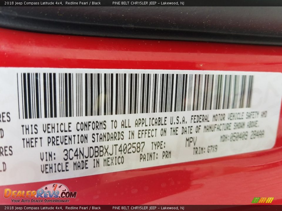 2018 Jeep Compass Latitude 4x4 Redline Pearl / Black Photo #9