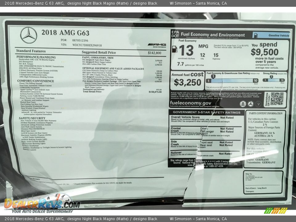 2018 Mercedes-Benz G 63 AMG Window Sticker Photo #26