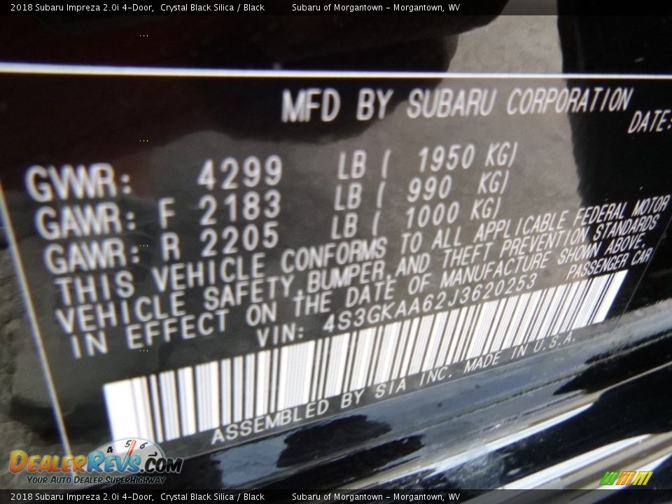 2018 Subaru Impreza 2.0i 4-Door Crystal Black Silica / Black Photo #16