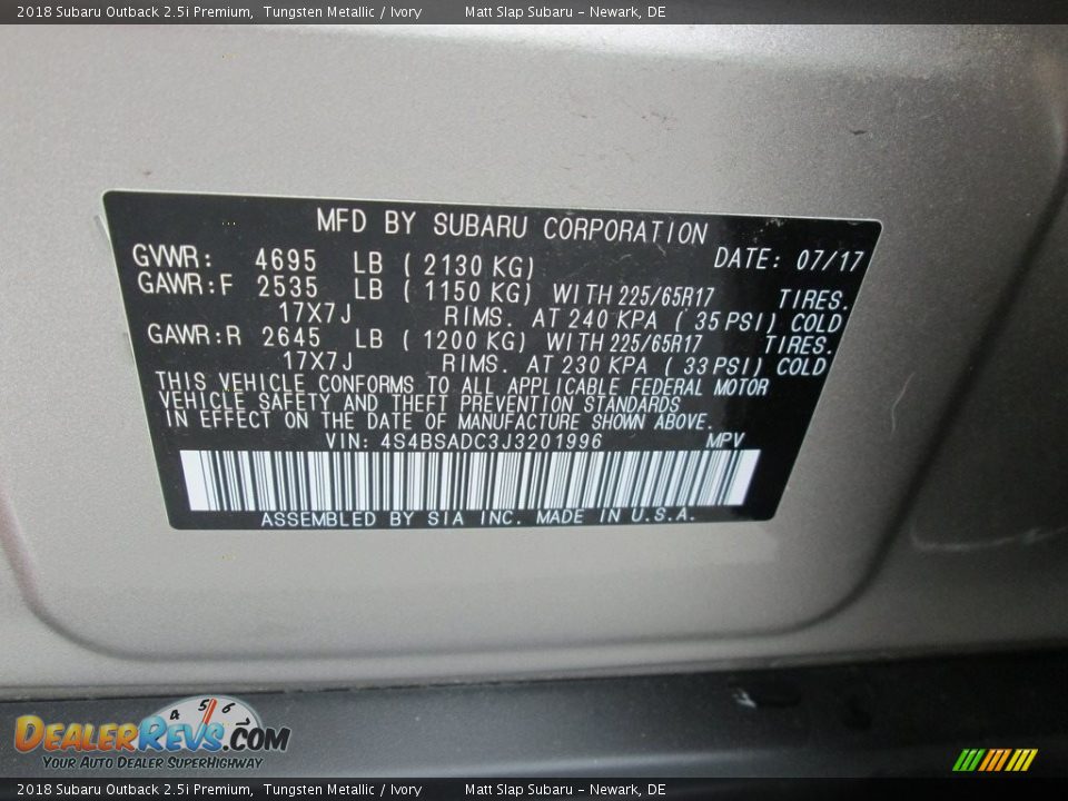 2018 Subaru Outback 2.5i Premium Tungsten Metallic / Ivory Photo #30