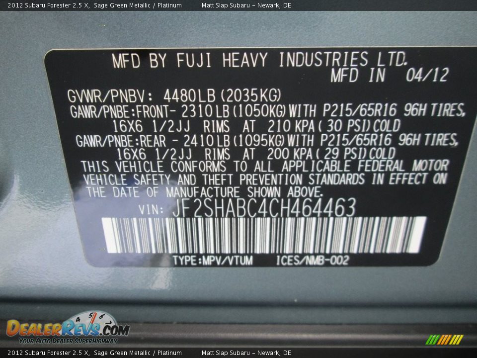 2012 Subaru Forester 2.5 X Sage Green Metallic / Platinum Photo #28