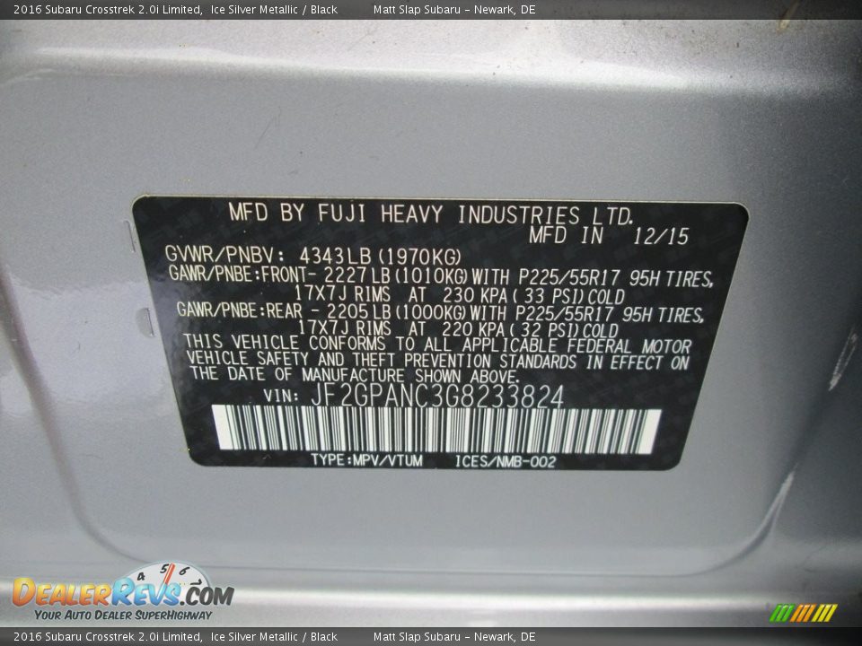 2016 Subaru Crosstrek 2.0i Limited Ice Silver Metallic / Black Photo #30