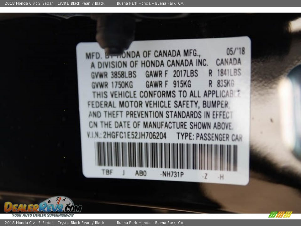 2018 Honda Civic Si Sedan Crystal Black Pearl / Black Photo #30