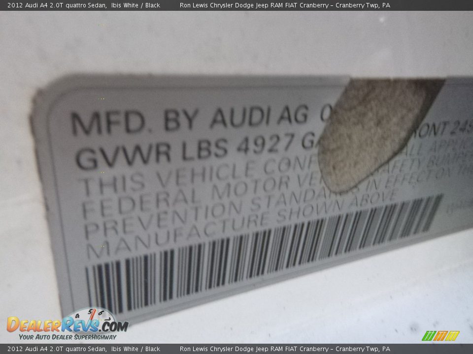 2012 Audi A4 2.0T quattro Sedan Ibis White / Black Photo #14