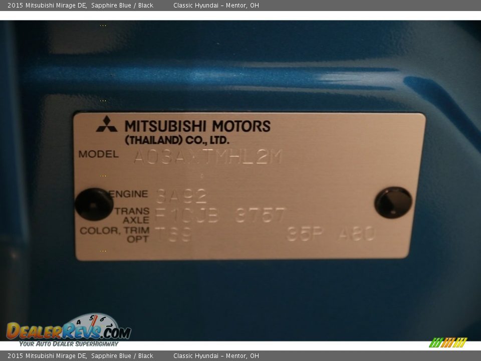 2015 Mitsubishi Mirage DE Sapphire Blue / Black Photo #17