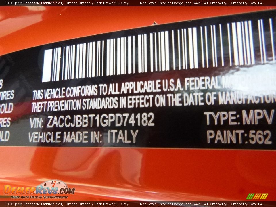 2016 Jeep Renegade Latitude 4x4 Omaha Orange / Bark Brown/Ski Grey Photo #16