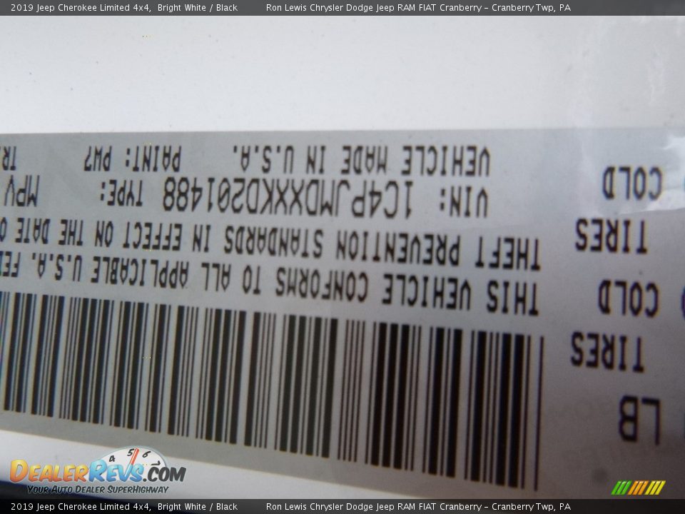 2019 Jeep Cherokee Limited 4x4 Bright White / Black Photo #14