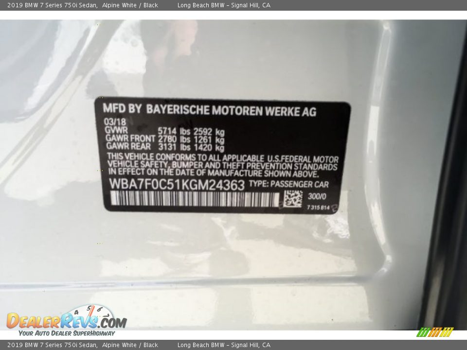 2019 BMW 7 Series 750i Sedan Alpine White / Black Photo #11