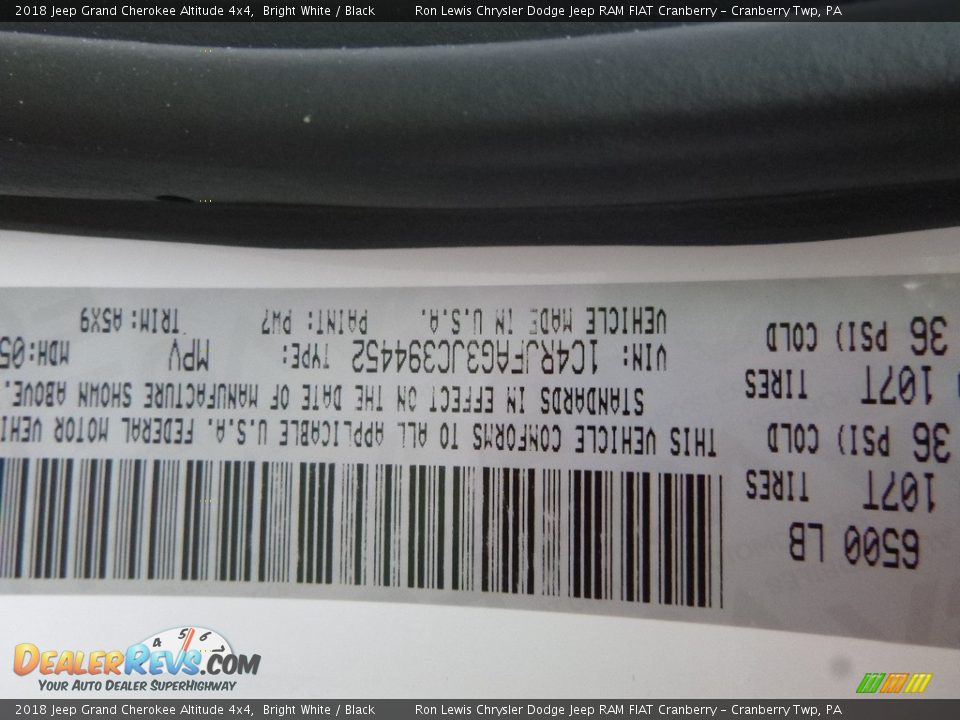 2018 Jeep Grand Cherokee Altitude 4x4 Bright White / Black Photo #14