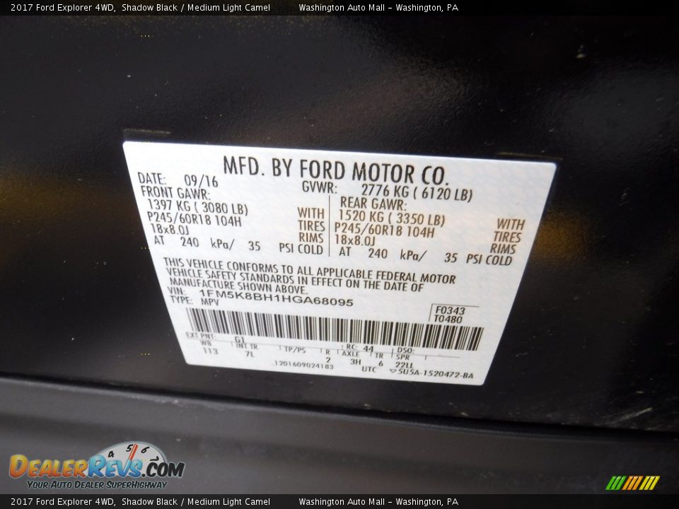 2017 Ford Explorer 4WD Shadow Black / Medium Light Camel Photo #27