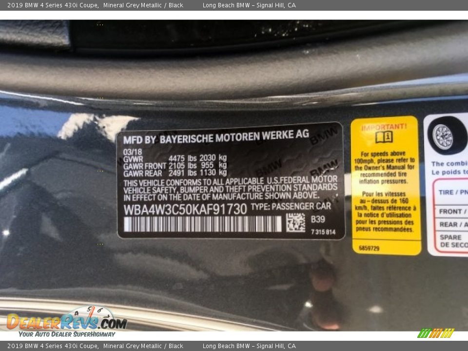 2019 BMW 4 Series 430i Coupe Mineral Grey Metallic / Black Photo #11