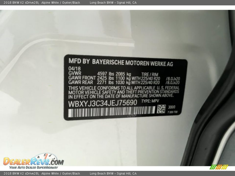 2018 BMW X2 sDrive28i Alpine White / Oyster/Black Photo #8